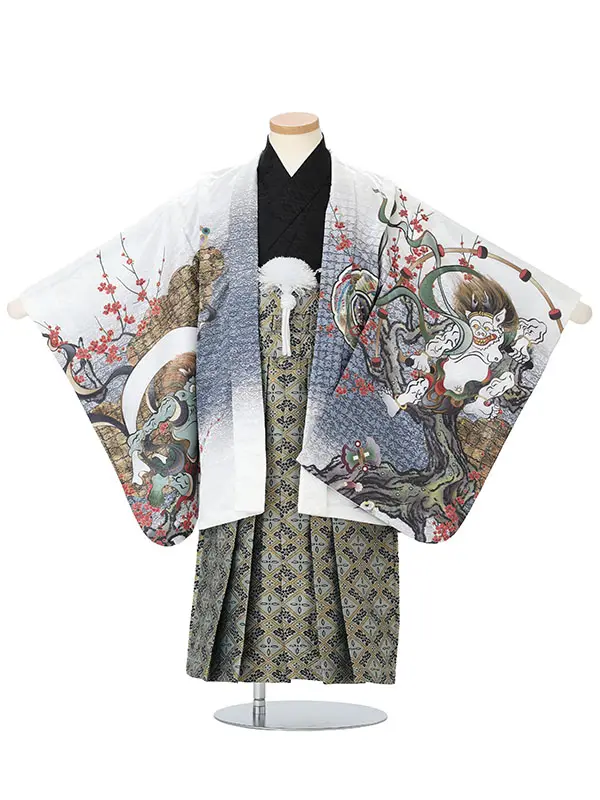 【刺?】風神雷神　白　　着物黒