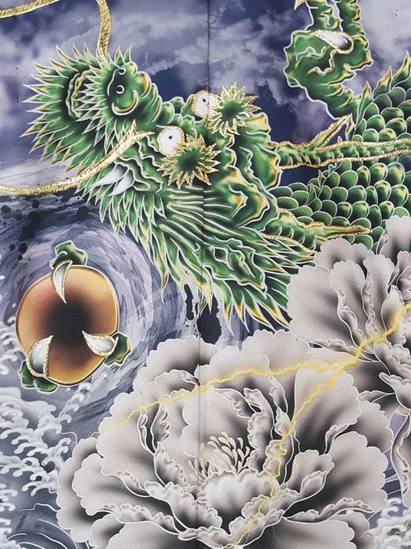 【刺?】龍　紺　　着物白