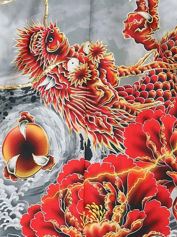 【刺?】龍　グレー　着物黒