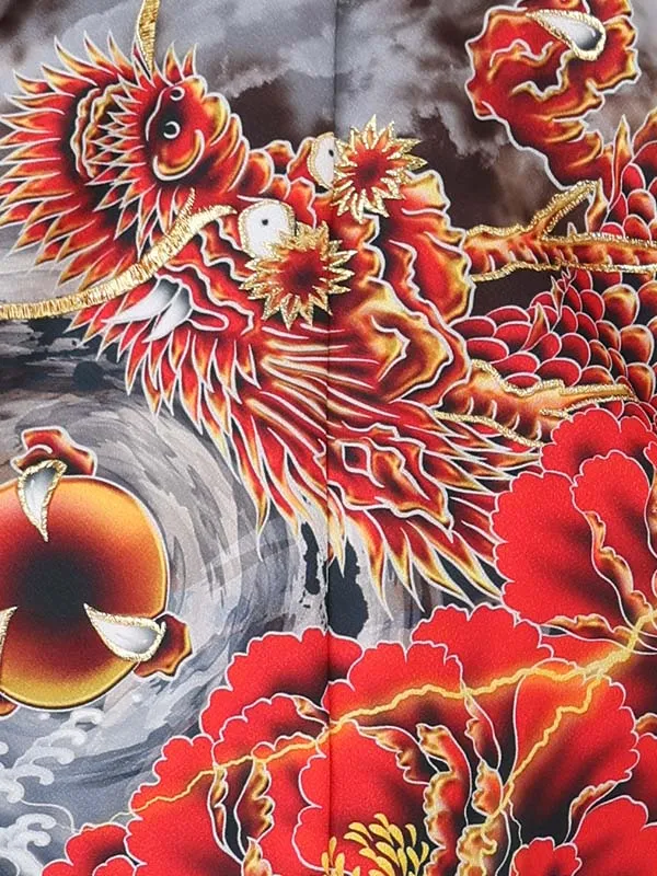【刺?】龍　ブラウン　　着物黒