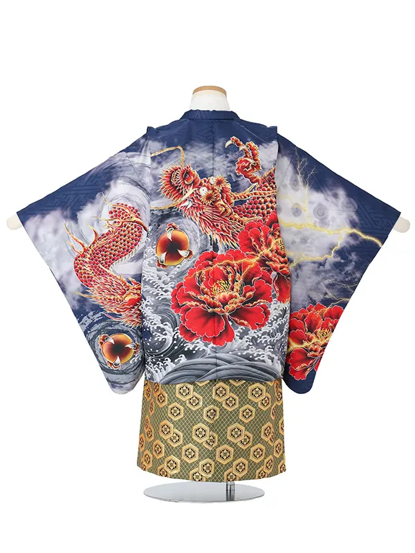 【刺?】龍　紺　　着物白