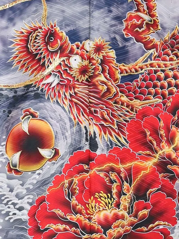 【刺?】龍　紺　　着物白