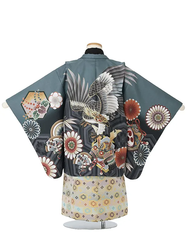 【刺?】タカに亀甲　グレー　　着物黒