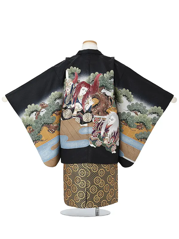連獅子　黒　　着物白