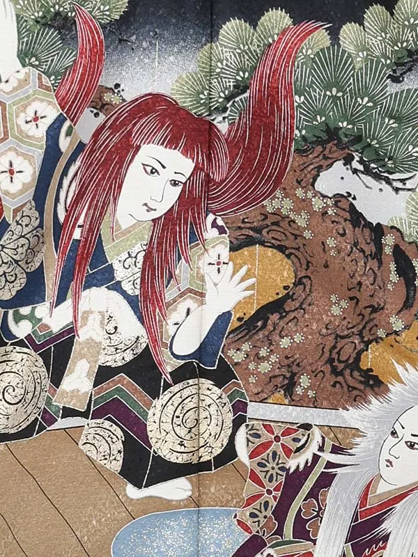 連獅子　黒　　着物白