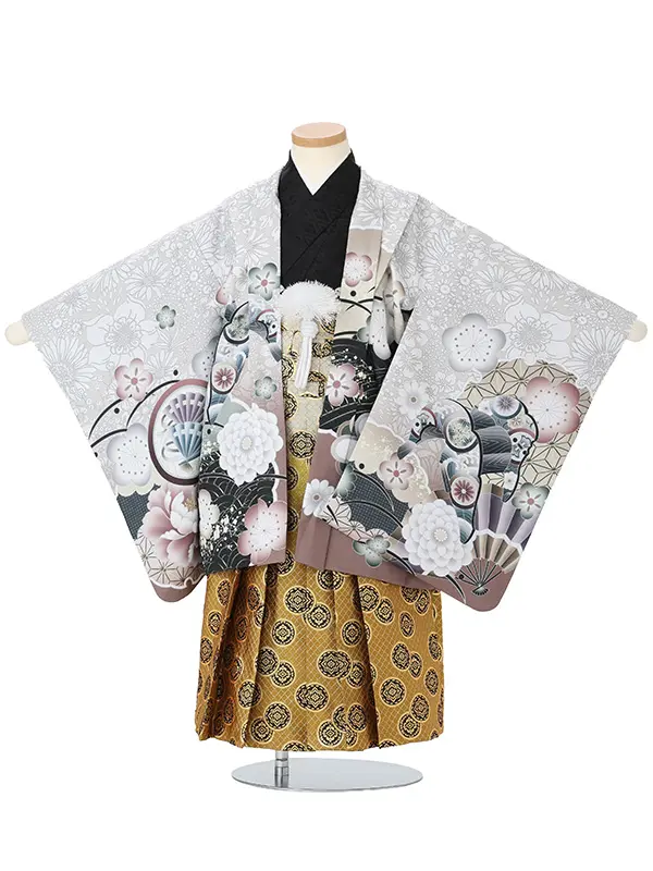 【刺?】タカに花丸　グレー　　着物黒