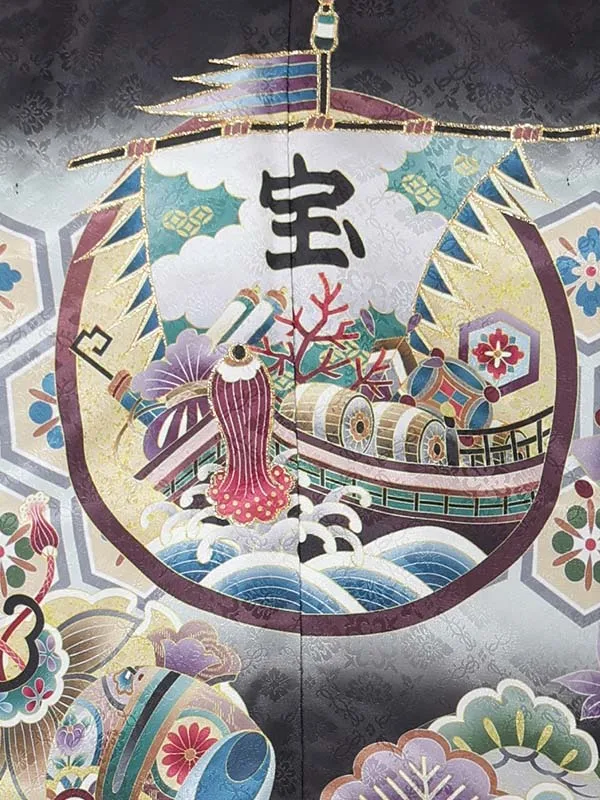 【刺?】宝船　黒　　着物白