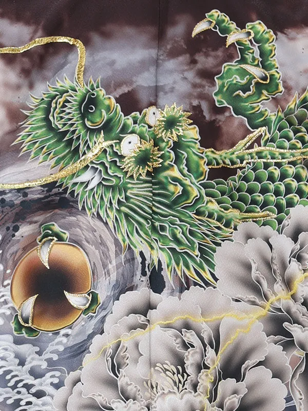 【刺?】龍　ブラウン　　着物黒