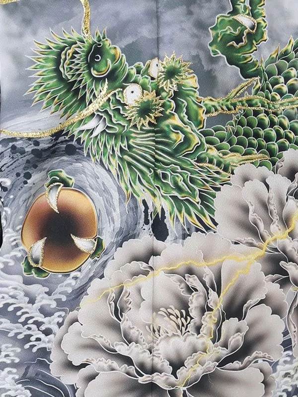 【刺?】龍　グレー　　着物黒