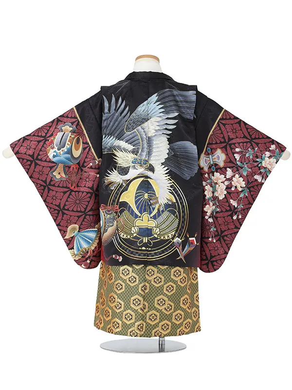 【刺?】タカに太鼓　黒　　着物白