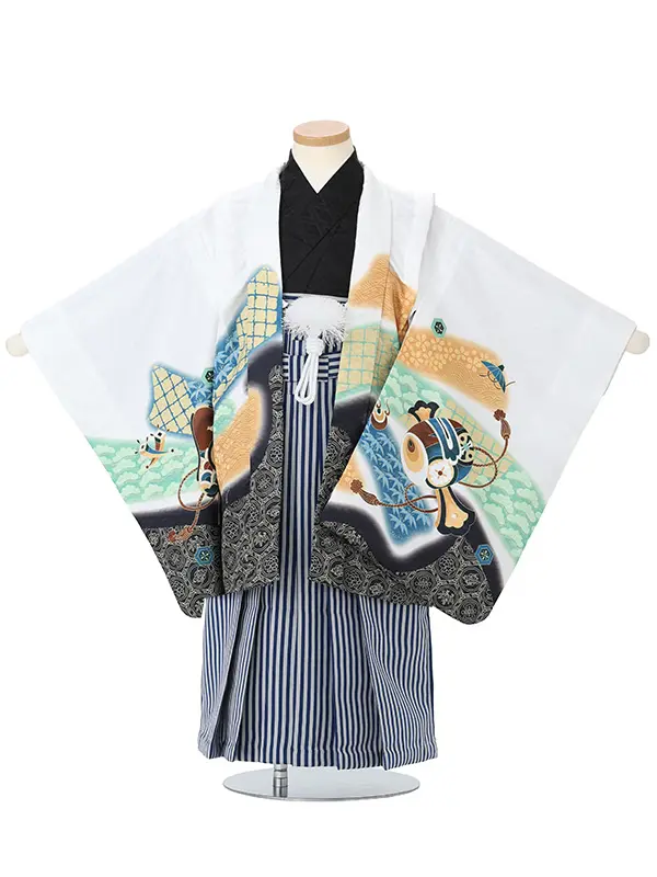 タカに鼓　白　　着物黒