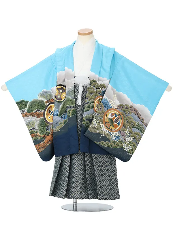 タカに富士山　ブルー　　着物白