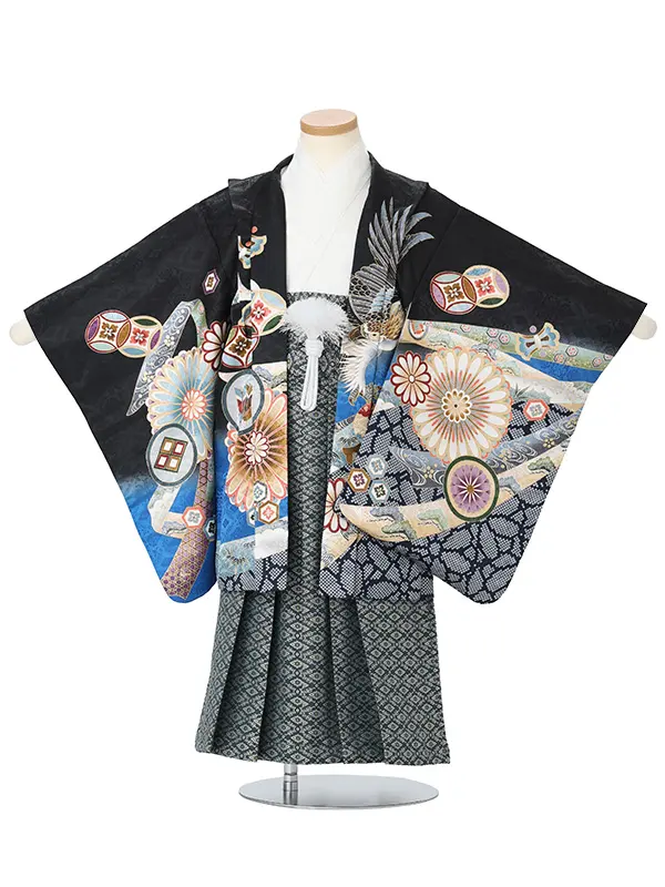 【刺?】タカに熨斗　疋田　黒　　着物白