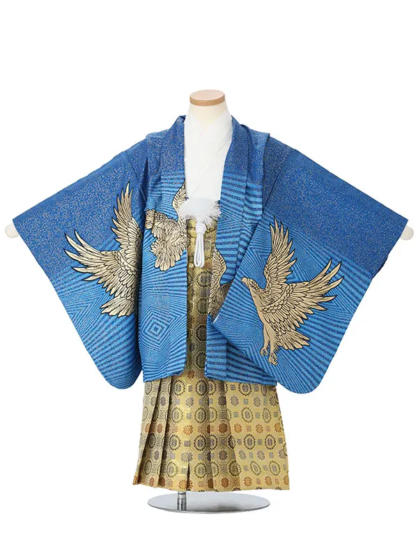 【金彩】タカ　紺　　着物白