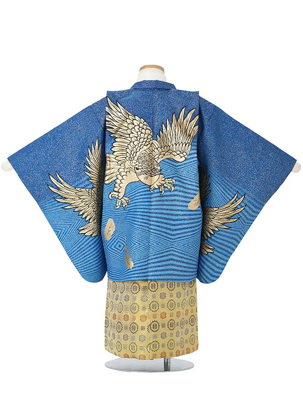 【金彩】タカ　紺　　着物白