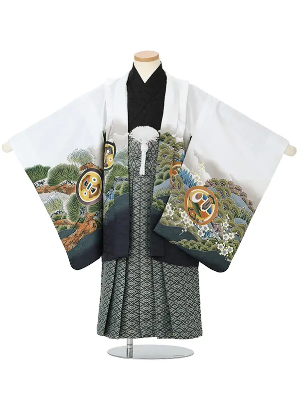 タカに富士山　白　　着物黒