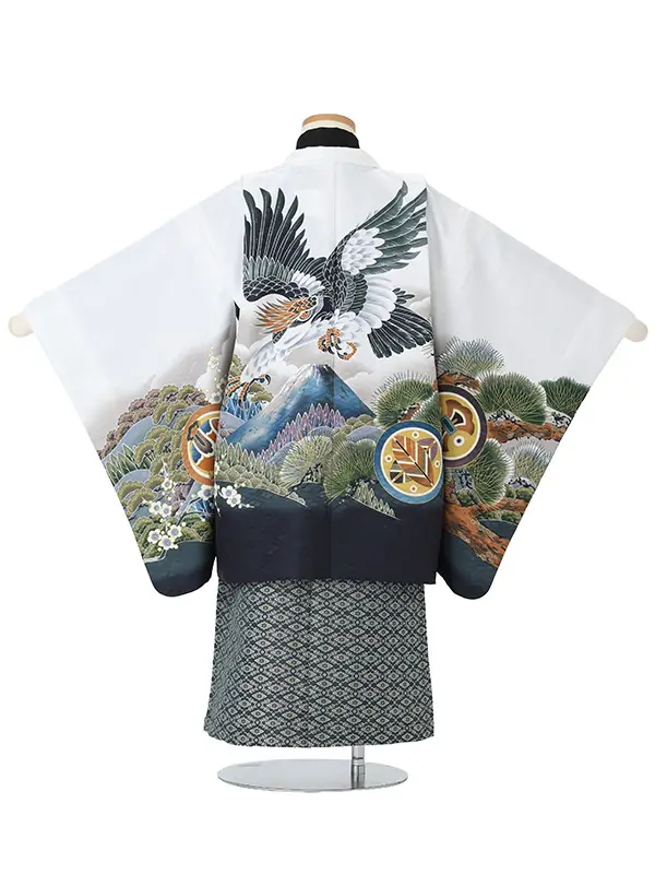 タカに富士山　白　　着物黒