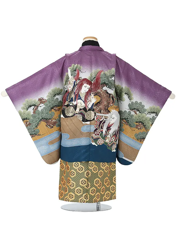 連獅子　紫　　着物黒