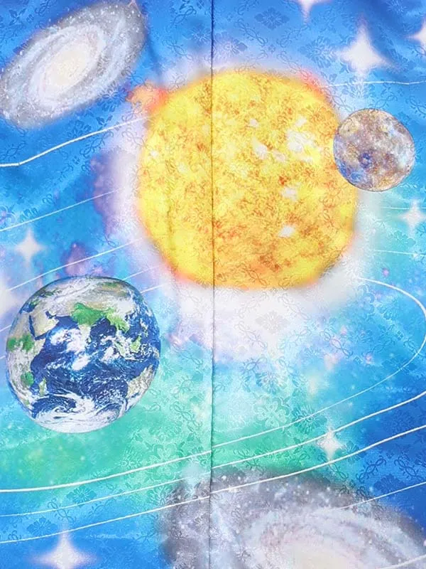【刺?】宇宙柄　紺　　着物白
