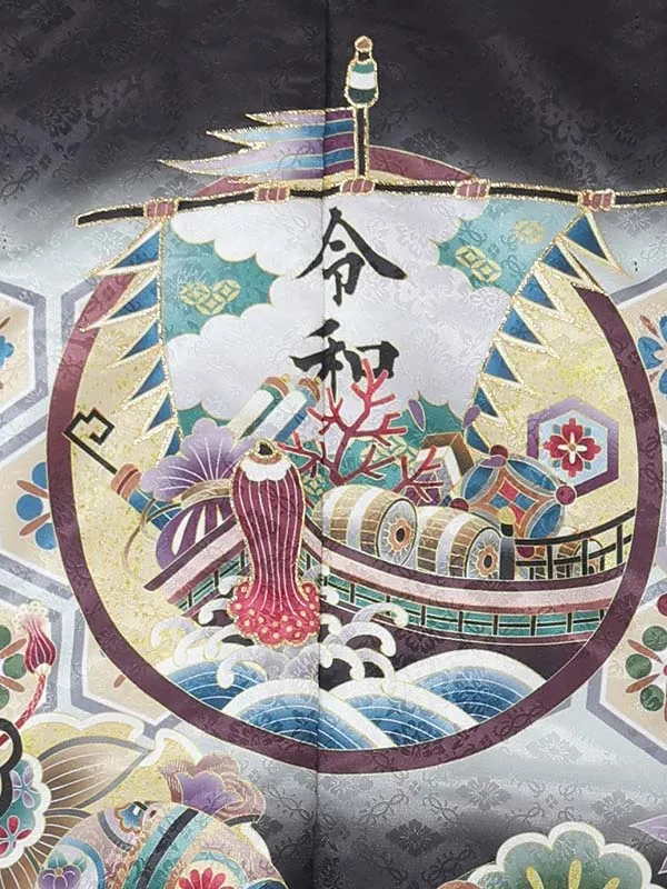 【刺?】宝船　黒　　着物白