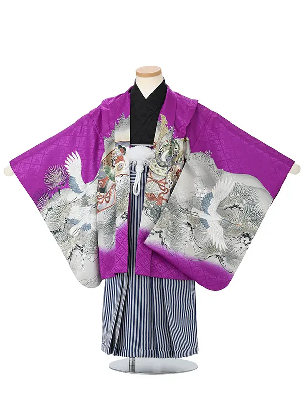 タカに虎　紫　　着物黒