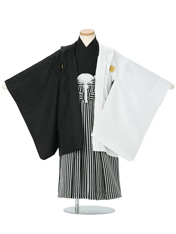 【金刺繍紋】白黒切替　紋付　着物黒