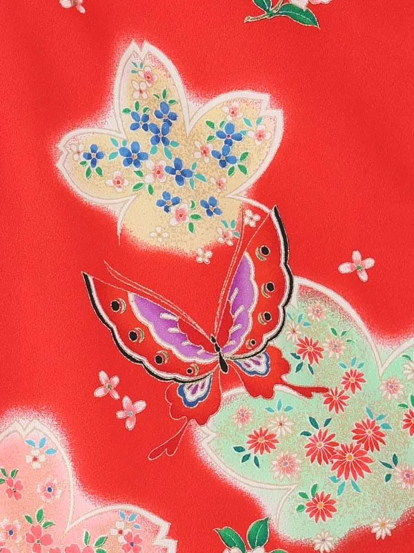 【絵羽】【金彩】まり疋田白　蝶赤
