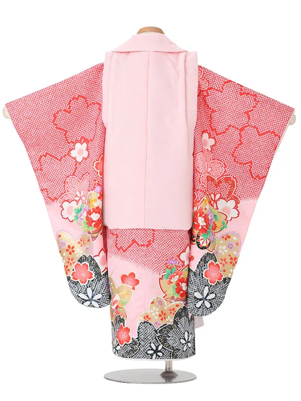 【絵羽】【刺繍】まりピンク　疋田風花車赤