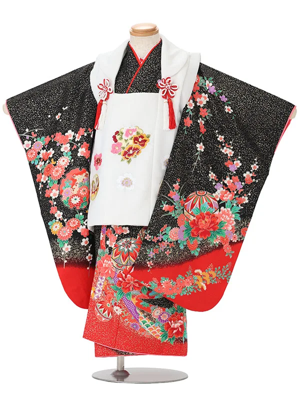 【絵羽】【刺繍】花丸白　まりに熨斗黒