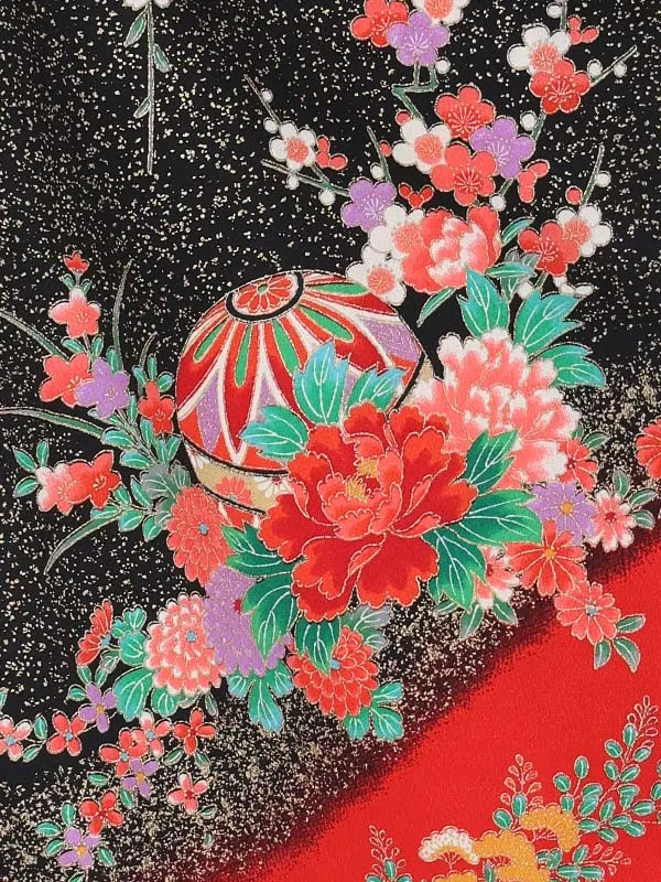 【絵羽】【刺繍】花丸白　まりに熨斗黒