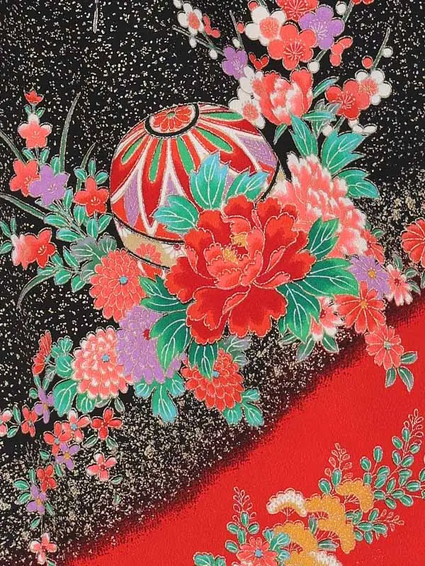 【絵羽】【刺繍】花丸ベージュ　まりに熨斗黒