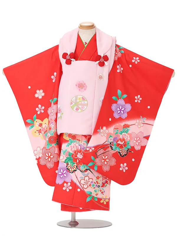 【絵羽】【刺繍】まりピンク　花車赤