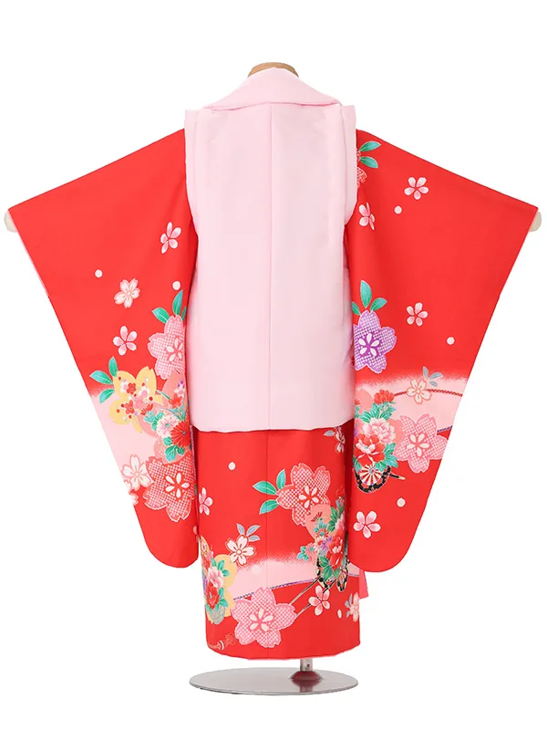 【絵羽】【刺繍】まりピンク　花車赤