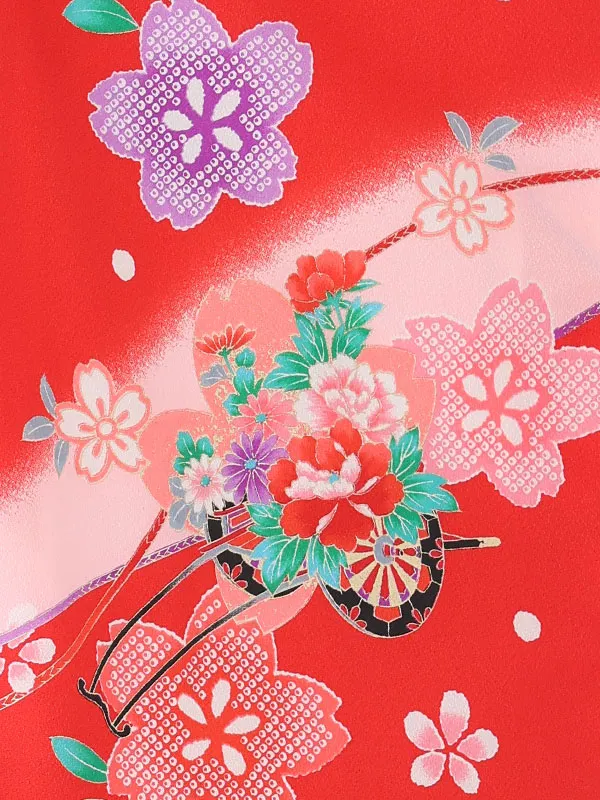 【絵羽】【刺繍】まりピンク　花車赤