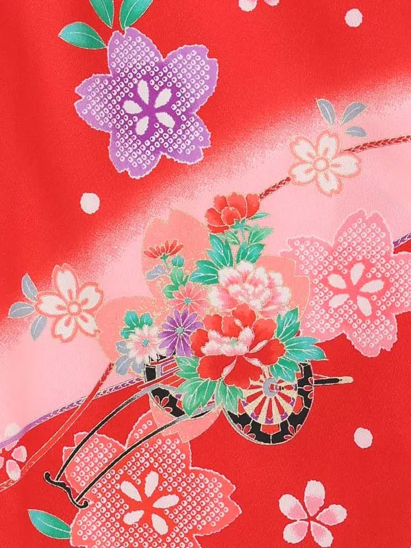【絵羽】まり白赤　花車赤