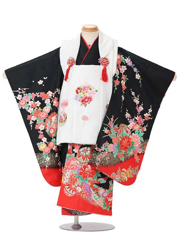 【絵羽】【刺繍】花丸白　まりに熨斗黒