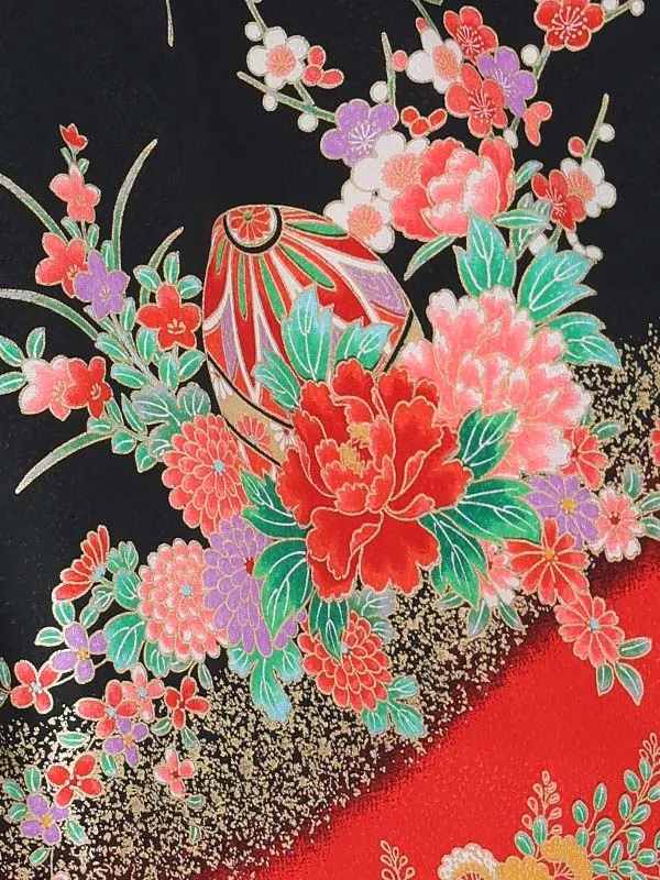 【絵羽】【刺繍】花丸白　まりに熨斗黒