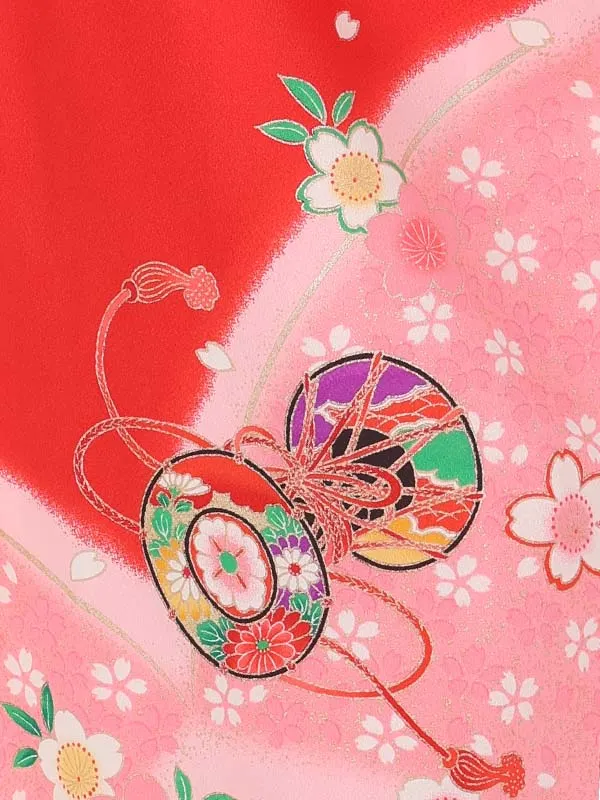 【絵羽】【刺繍】まり白　鼓赤