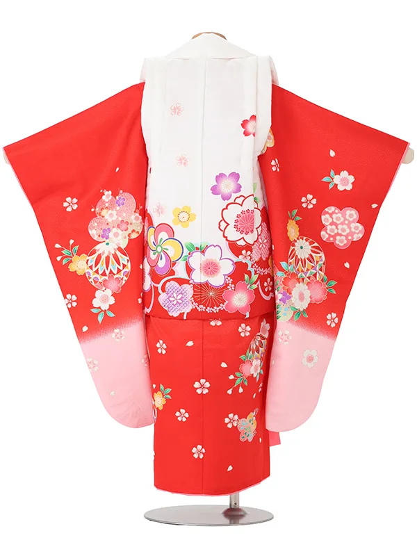 【絵羽】【刺繍】ねじり梅白赤　花車赤