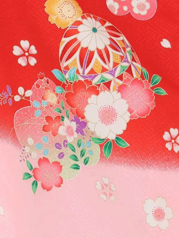 【絵羽】【刺繍】ねじり梅白赤　花車赤