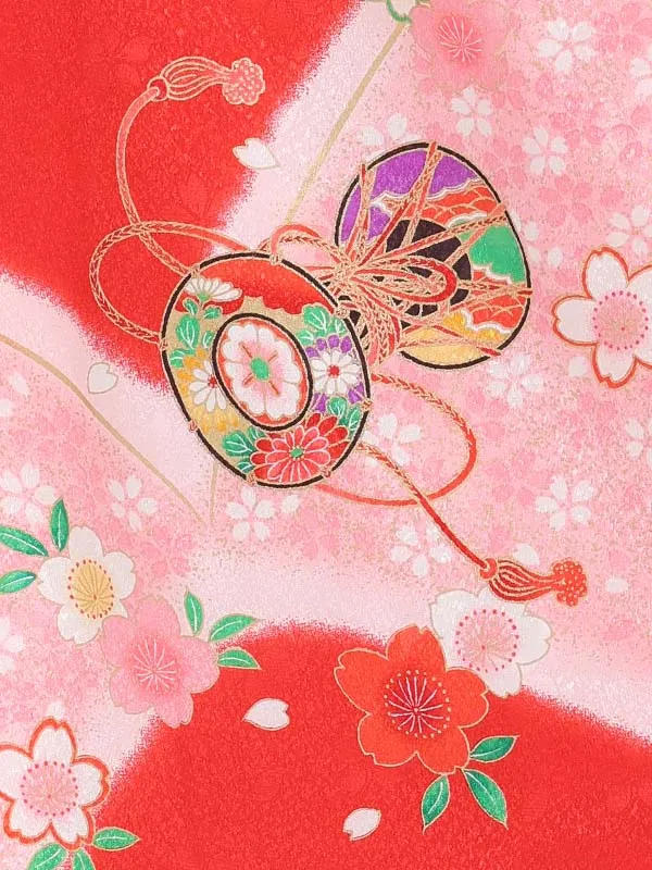 【絵羽】【刺繍】スティチピンク　鼓赤
