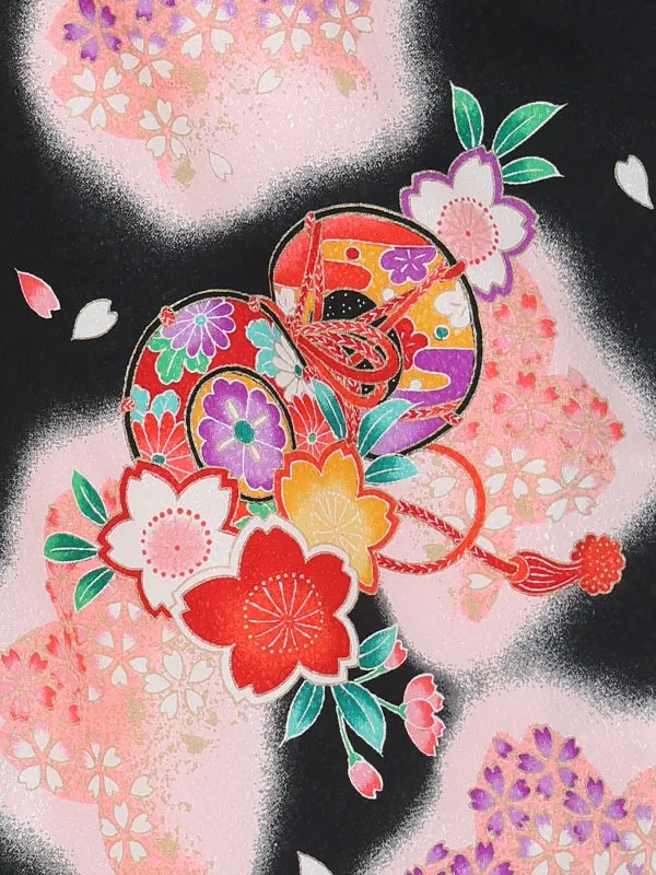 【絵羽】扇面に鈴赤　鼓黒