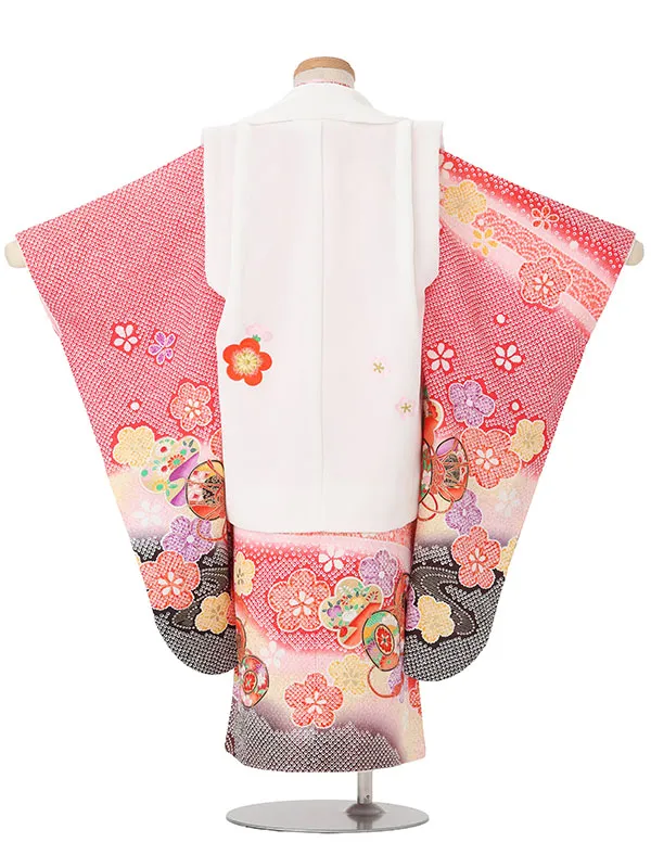 【絵羽】【刺繍】椿白　疋田風鼓赤黒