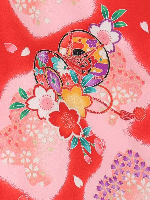 【絵羽】【刺繍】ぼたんピンク　鼓赤