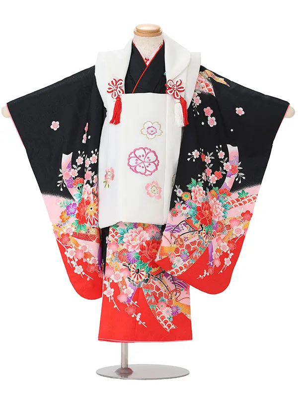 【絵羽】【刺繍】桜白　花車に熨斗黒
