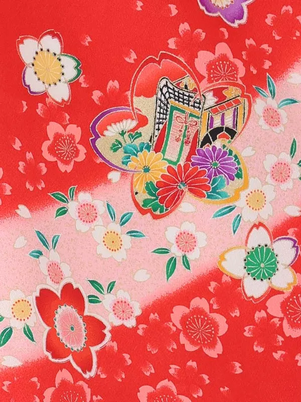 【絵羽】【刺繍】ねじり梅クリーム　御所車赤