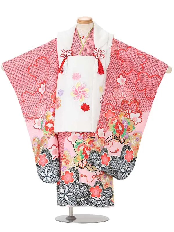 【絵羽】【刺繍】ねじり梅白　疋田風花車赤