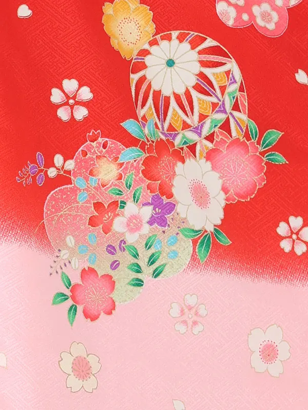 【絵羽】まり白赤　花車赤