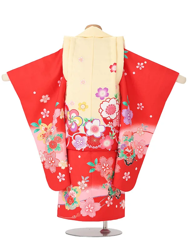 【絵羽】【刺繍】ねじり梅クリーム　花車赤