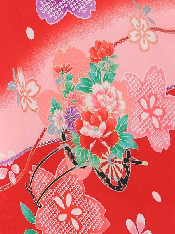 【絵羽】【刺繍】ねじり梅クリーム　花車赤